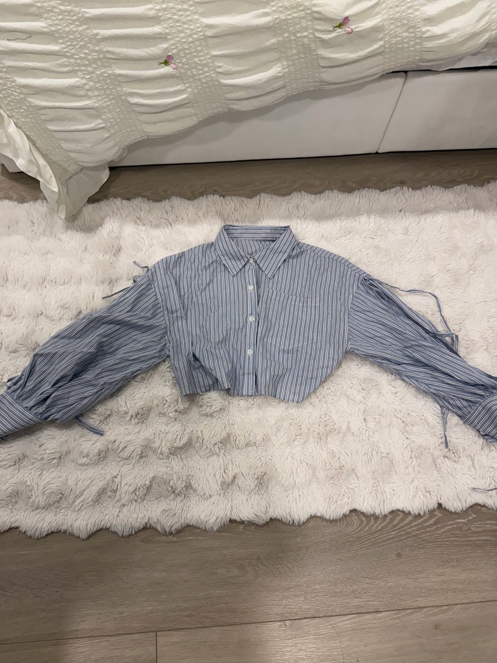 Striped Blue Cropped Button-Up Shirt